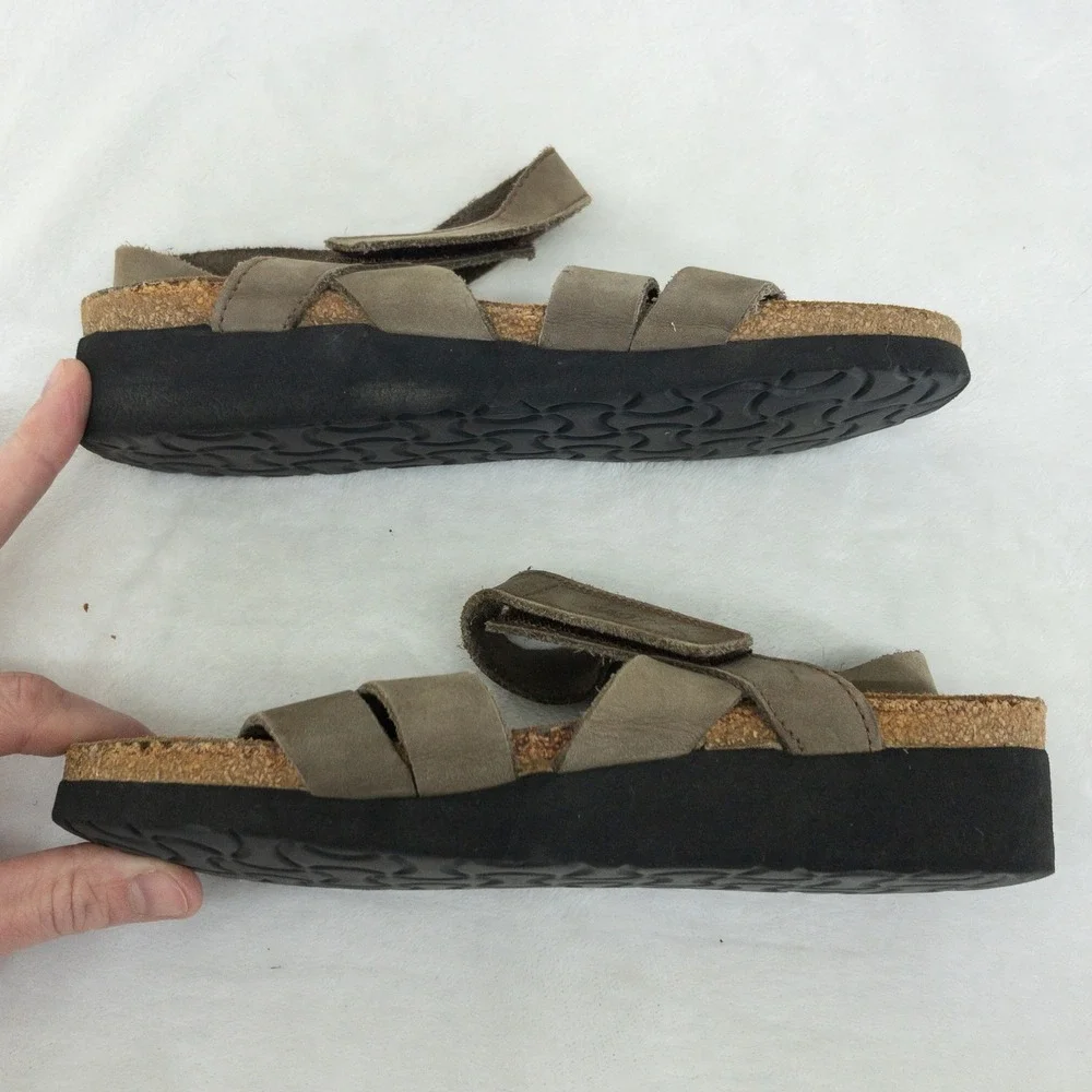Naot‎ Kayla Sandals Womens US 6 EU 37 Gray Leather Cork Adjustable Straps